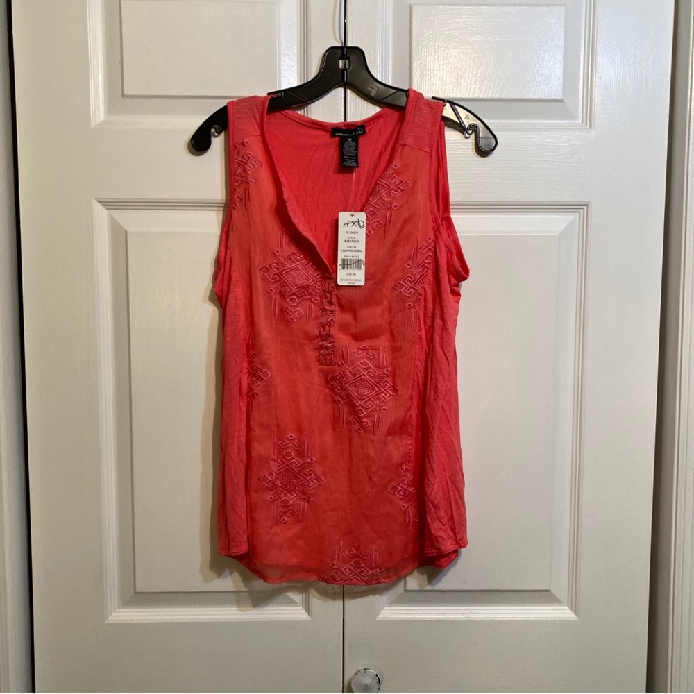 NWT RXB Sleeveless Top Blouse Tank Size M Medium Coral Sheer Front Overlay